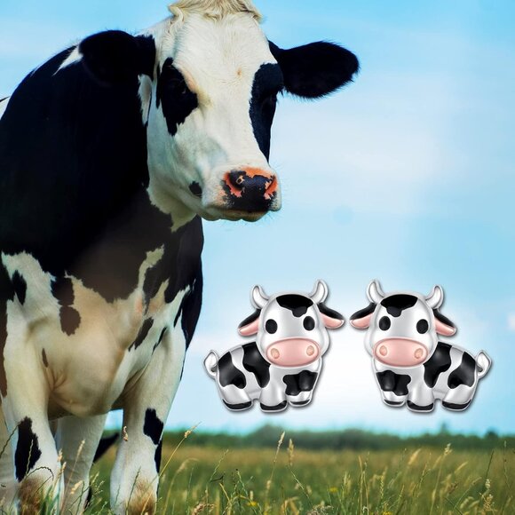 Sterling Silver Animal Earrings Studs Cute Cow Penguin Giraffe Lion Jewelry Gift - Picture 2 of 6